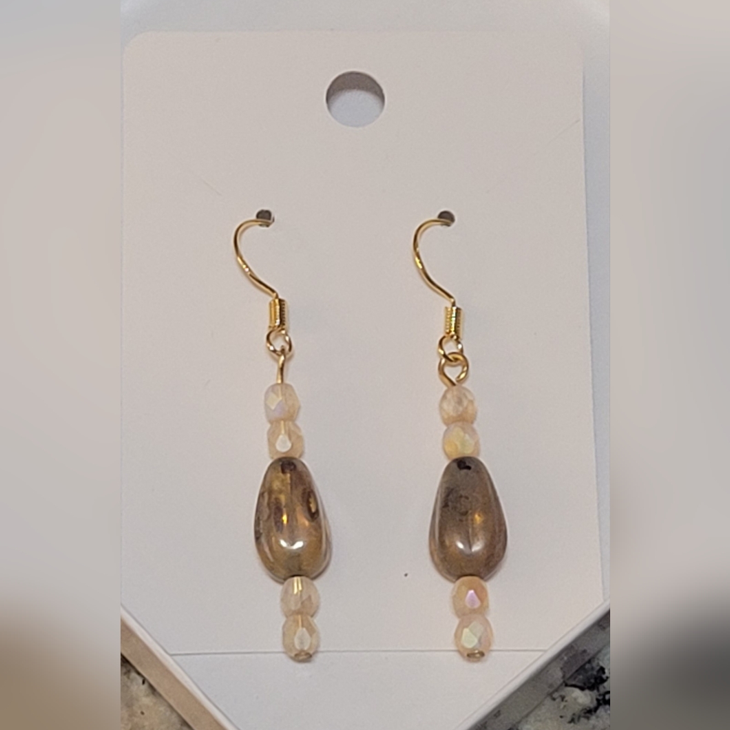 Elegant Crystal Travertine Dangle Earrings - Handcrafted